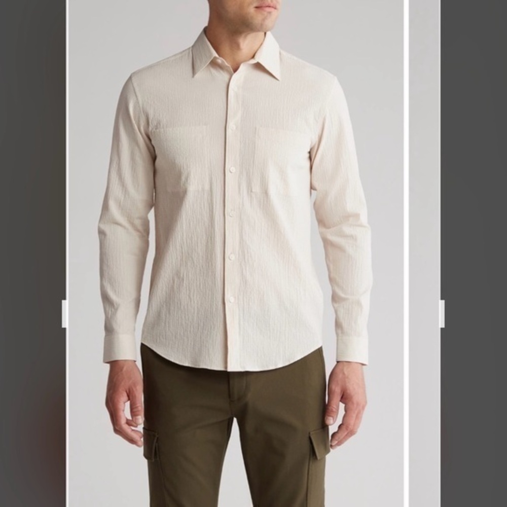 THEORY Irving 2p Spring Ripstop Shirt In Moon Size L